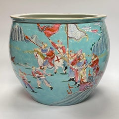 Pair Large Chinese Pale Turquoise Blue Glazed Jardinieres / Planters