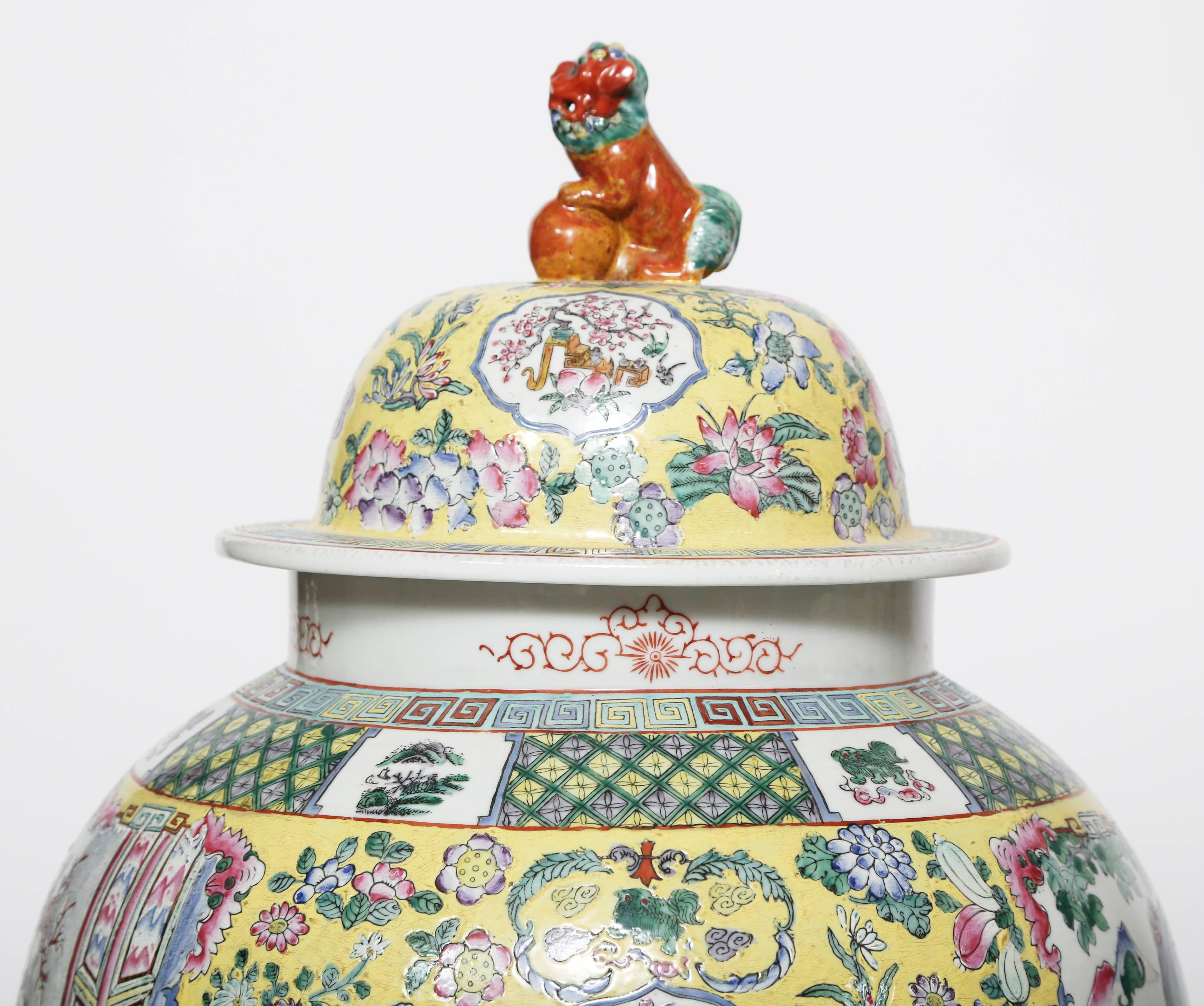  Pair of Chinese Polychromed Porcelain Temple Jars with Covers-30 1/2