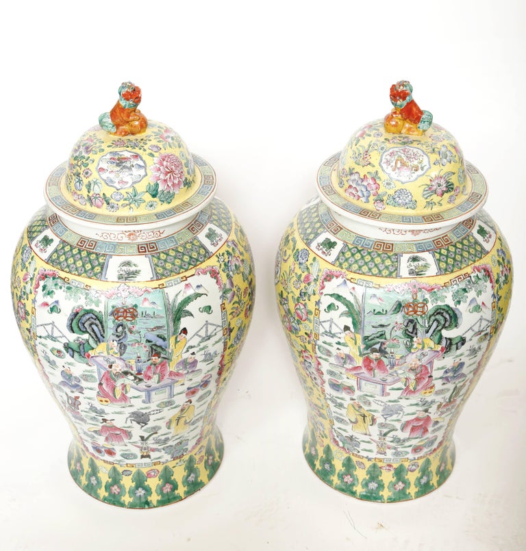 Pair of Chinese Porcelain Temple Jars For Sale at 1stdibs