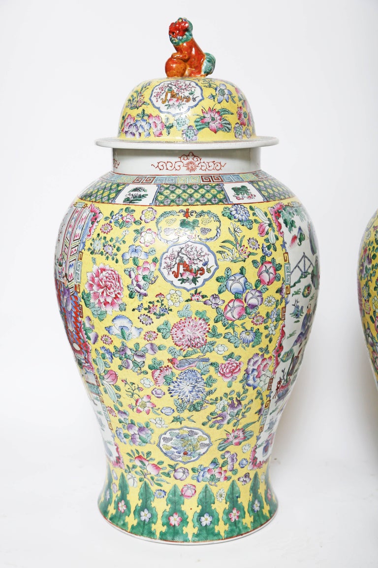Pair of Chinese Porcelain Temple Jars For Sale at 1stdibs