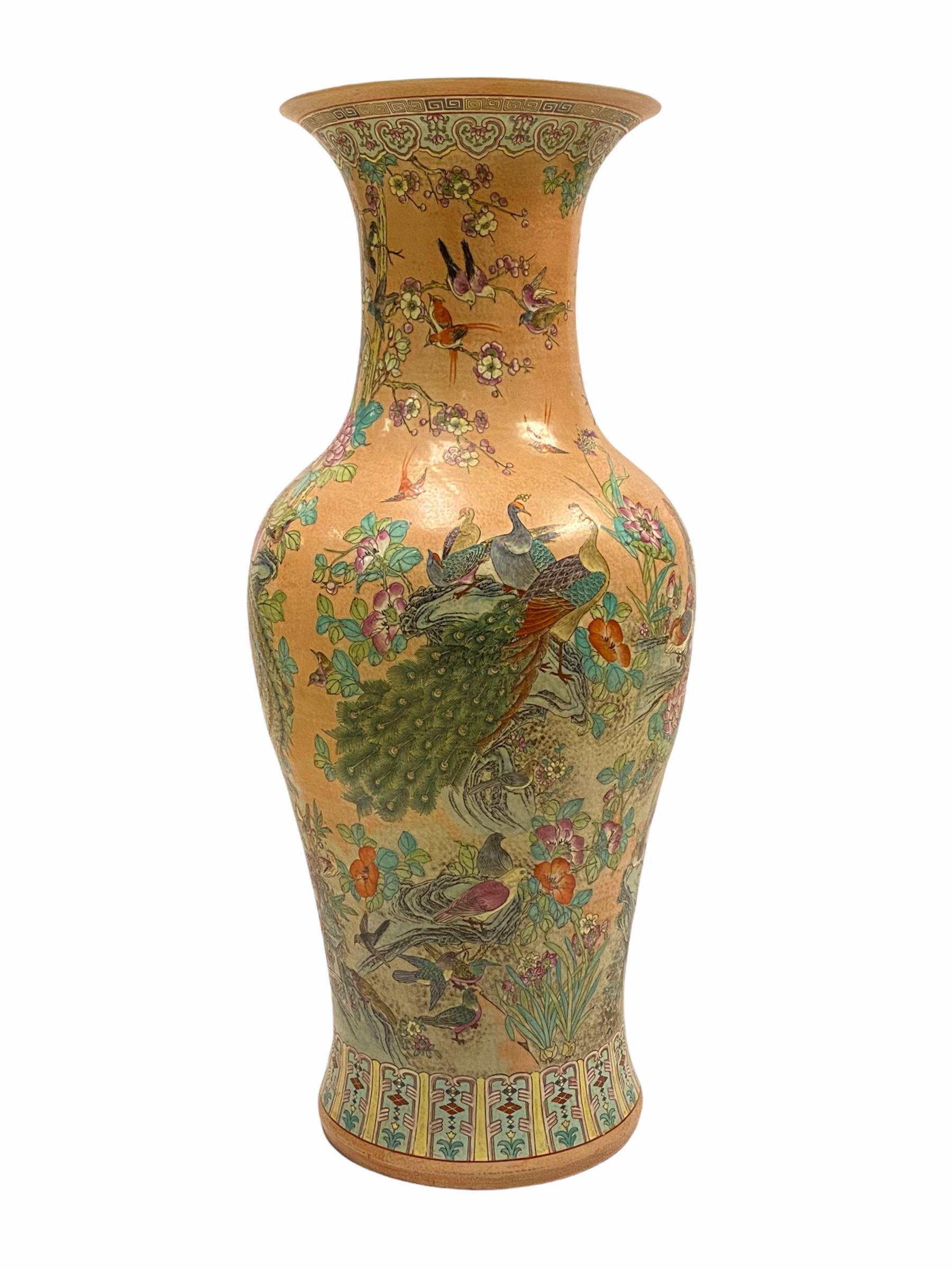 Pair of very large Chinese late Republic period porcelain vases painted with Peacocks and flowers.