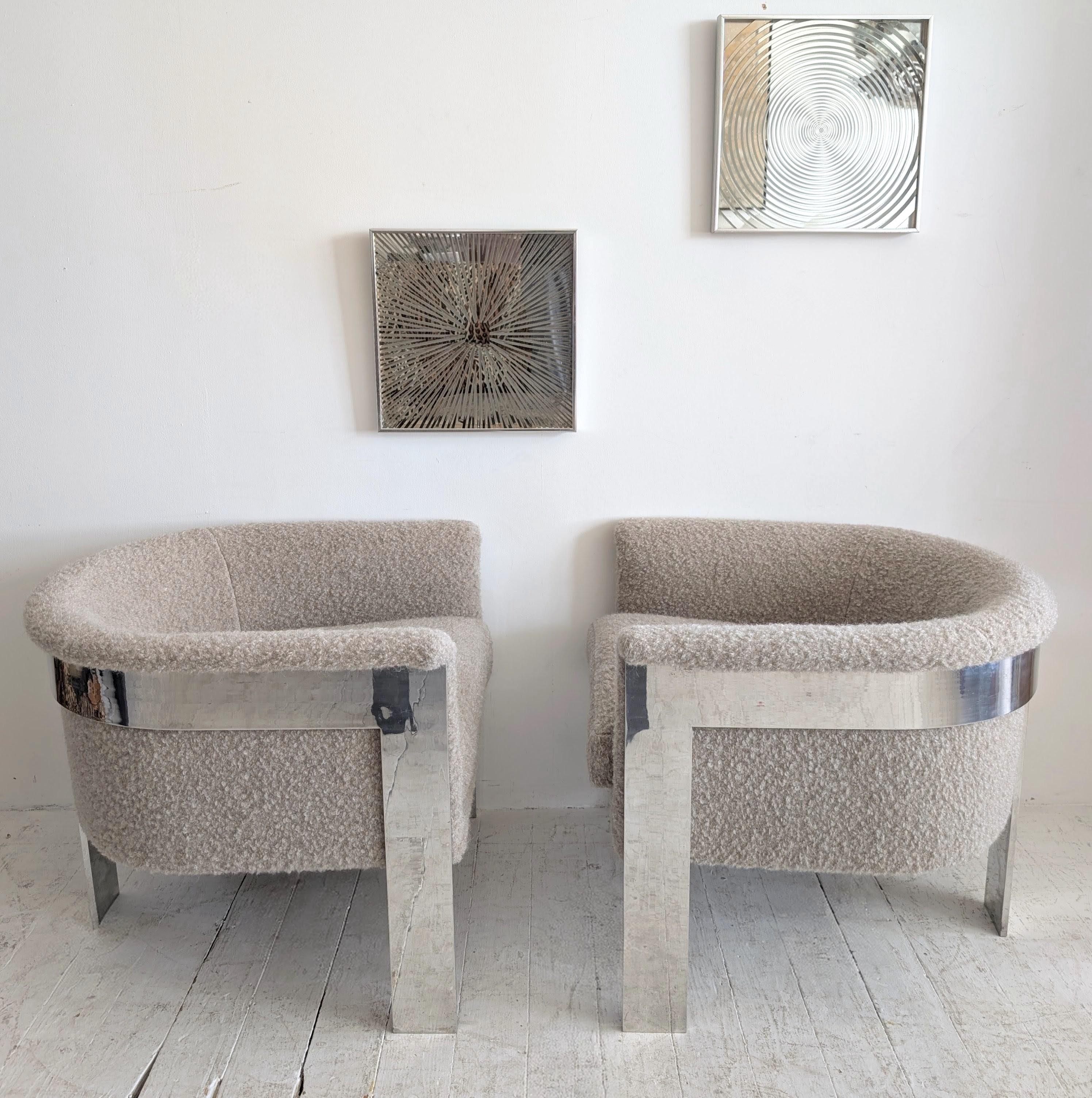 Paire de grands fauteuils de salon en acier chromé mohair boucle par Milo Baughman, USA 1970 en vente 4
