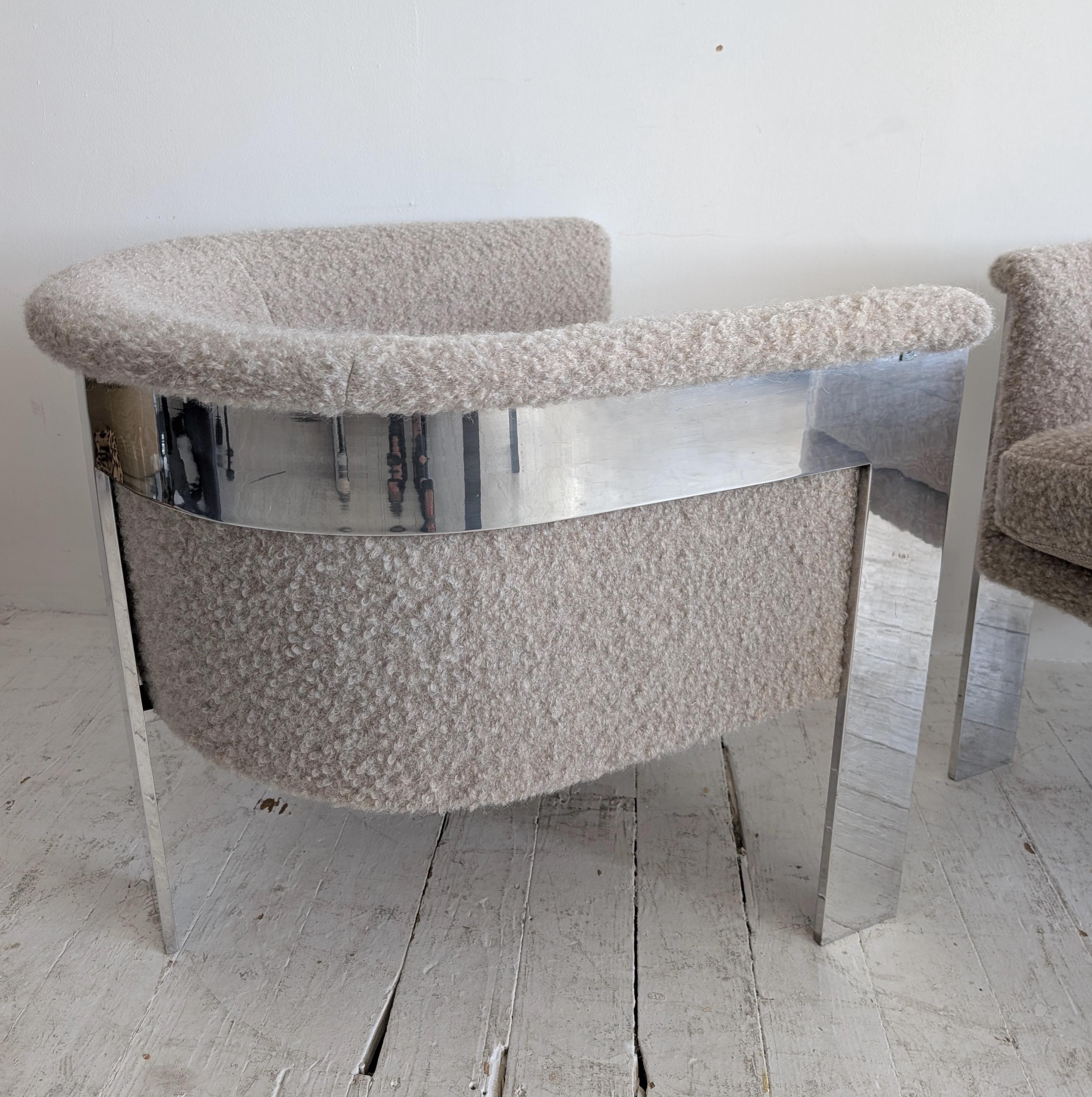Paire de grands fauteuils de salon en acier chromé mohair boucle par Milo Baughman, USA 1970 en vente 6