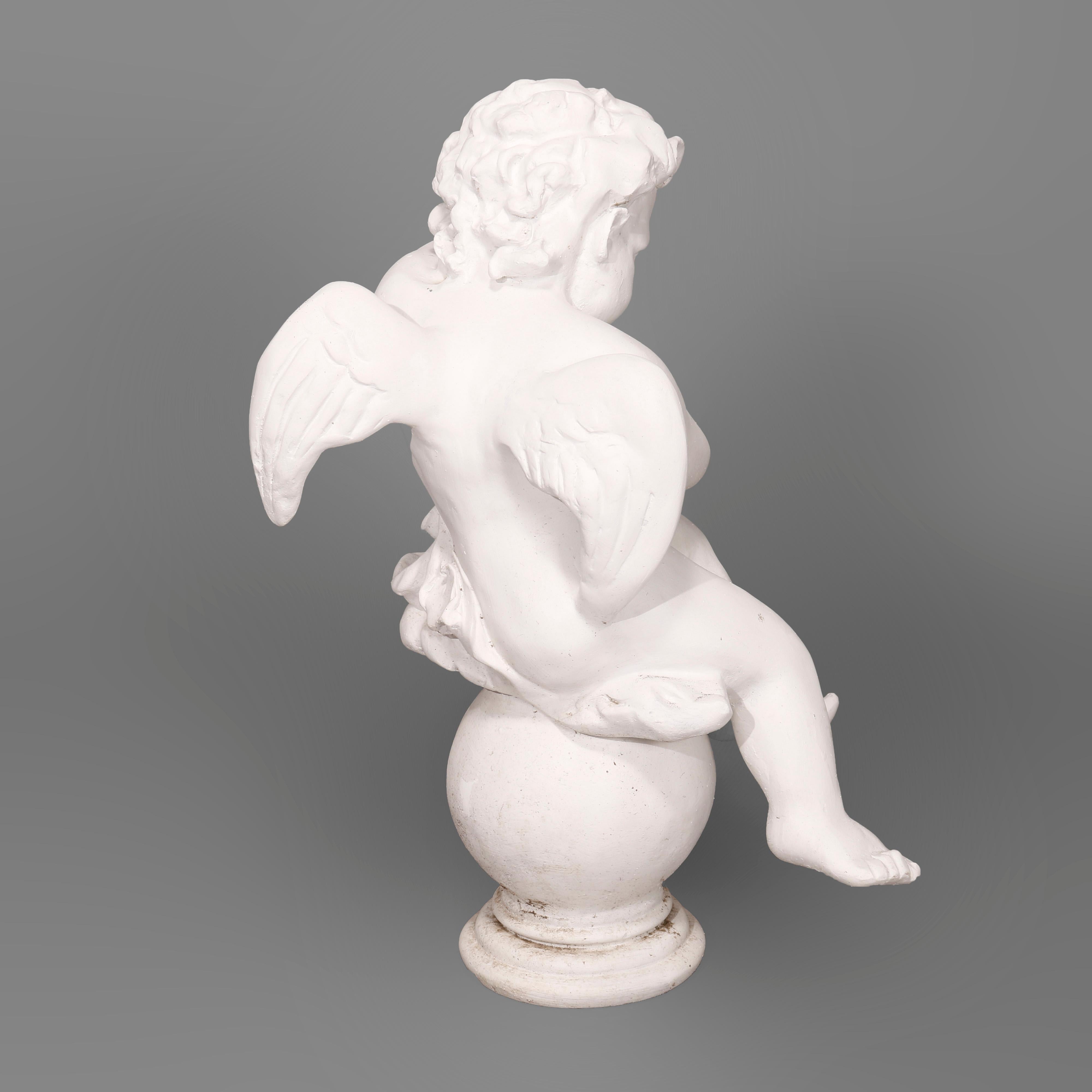 Pair Large Classical Winged Cherub Resin Composition Garden Statues 20th C 7