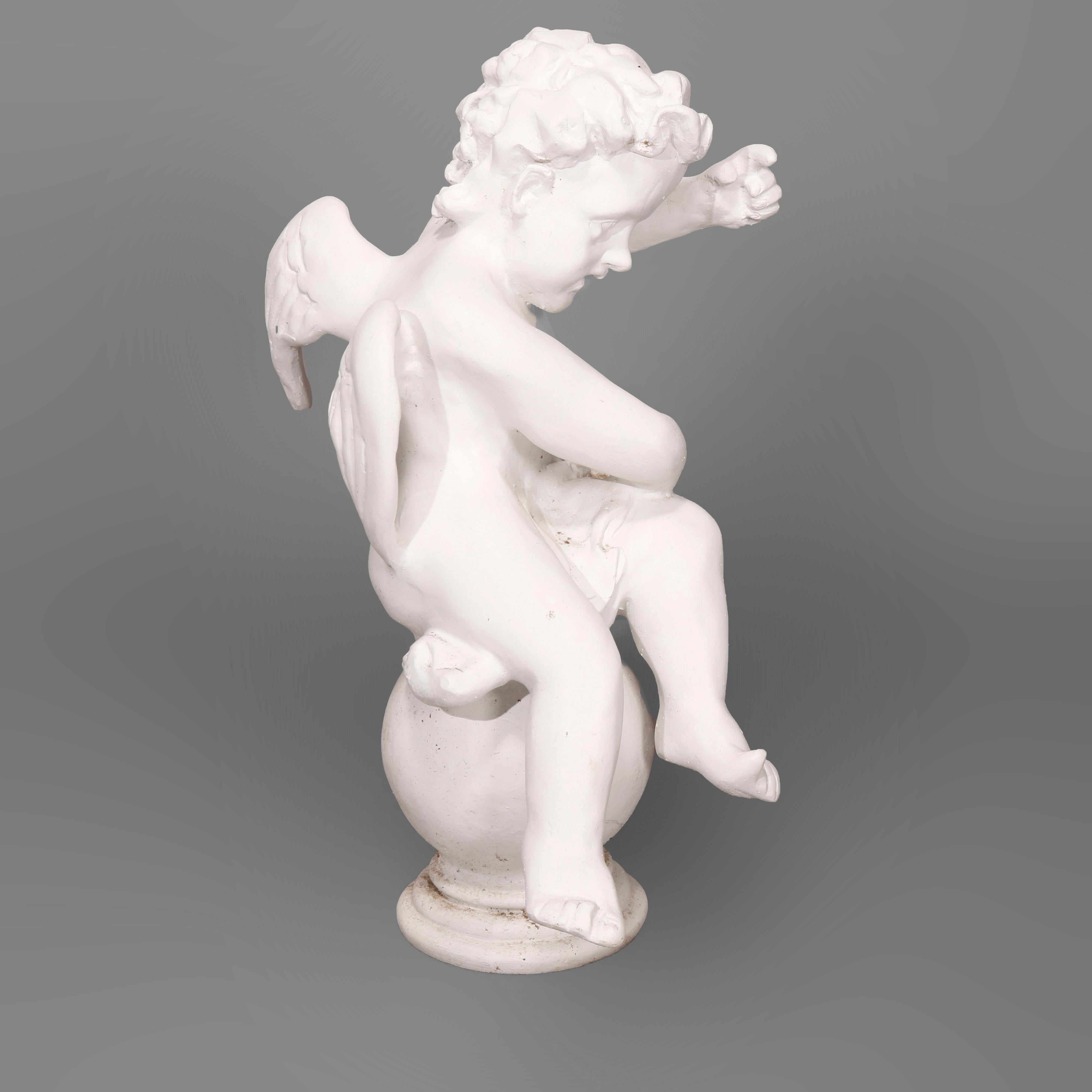 Pair Large Classical Winged Cherub Resin Composition Garden Statues 20th C 8