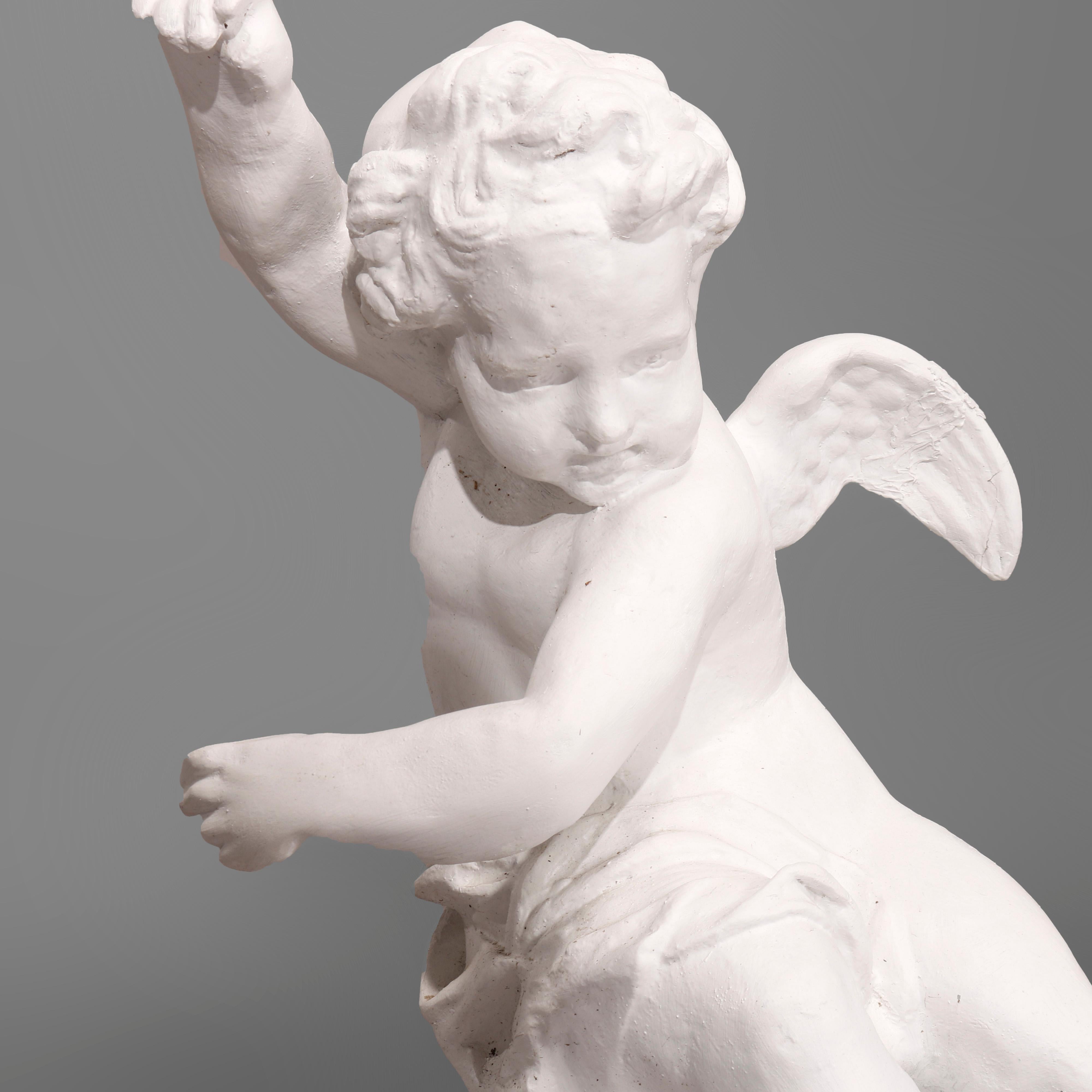 Pair Large Classical Winged Cherub Resin Composition Garden Statues 20th C 1