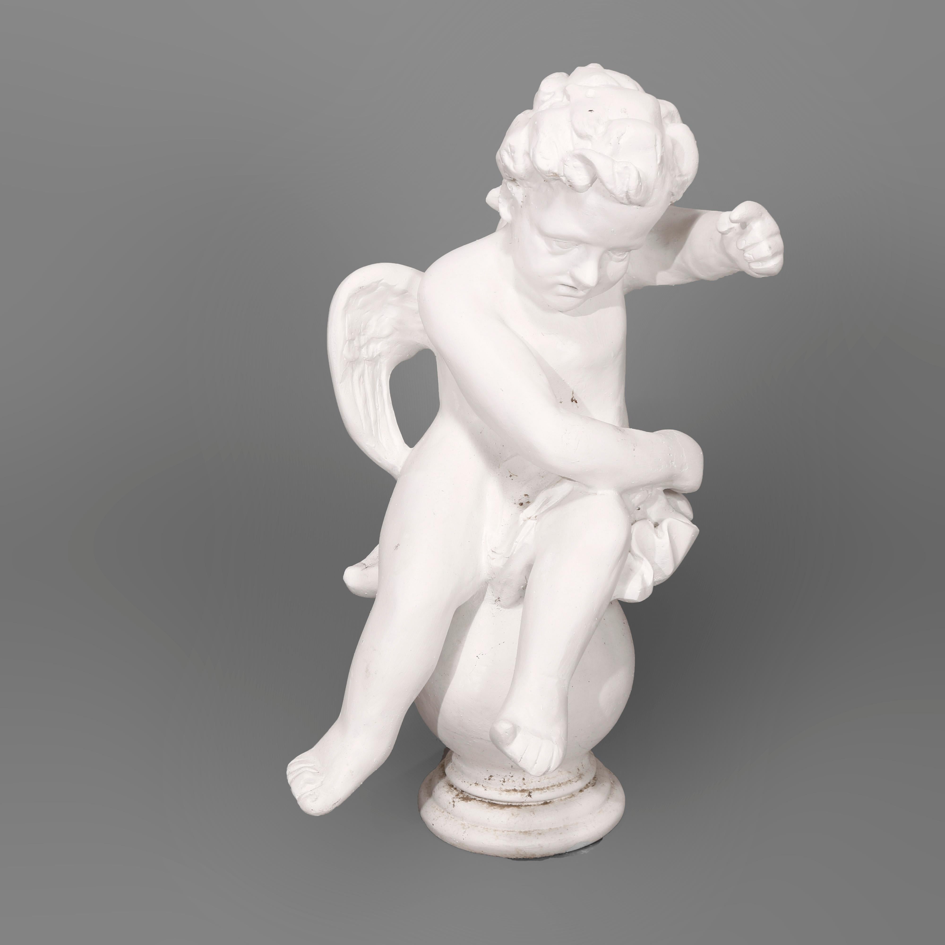 Pair Large Classical Winged Cherub Resin Composition Garden Statues 20th C 3