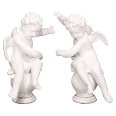 Pair Large Classical Winged Cherub Resin Composition Garden Statues 20th C