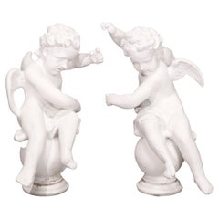 Vintage Pair Large Classical Winged Cherub Resin Composition Garden Statues 20th C