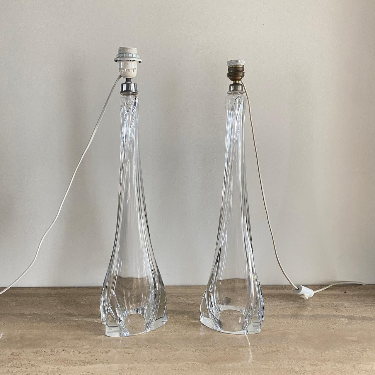 Pair large clear crystal Val Saint Lambert table lamps, 1950's For Sale 8