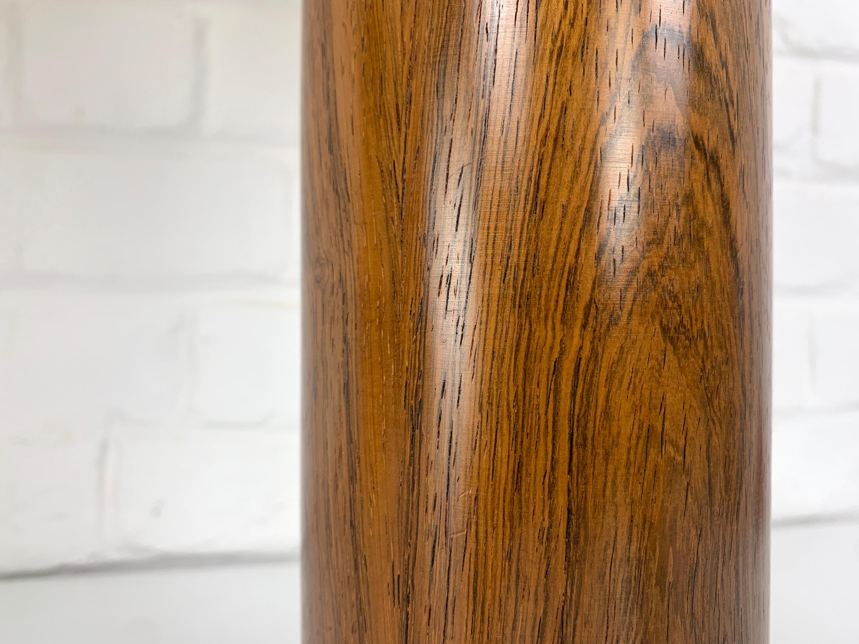 Pair large cylindric wood Table Lamps by Uno & Östen Kristiansson, Luxus, Sweden For Sale 3