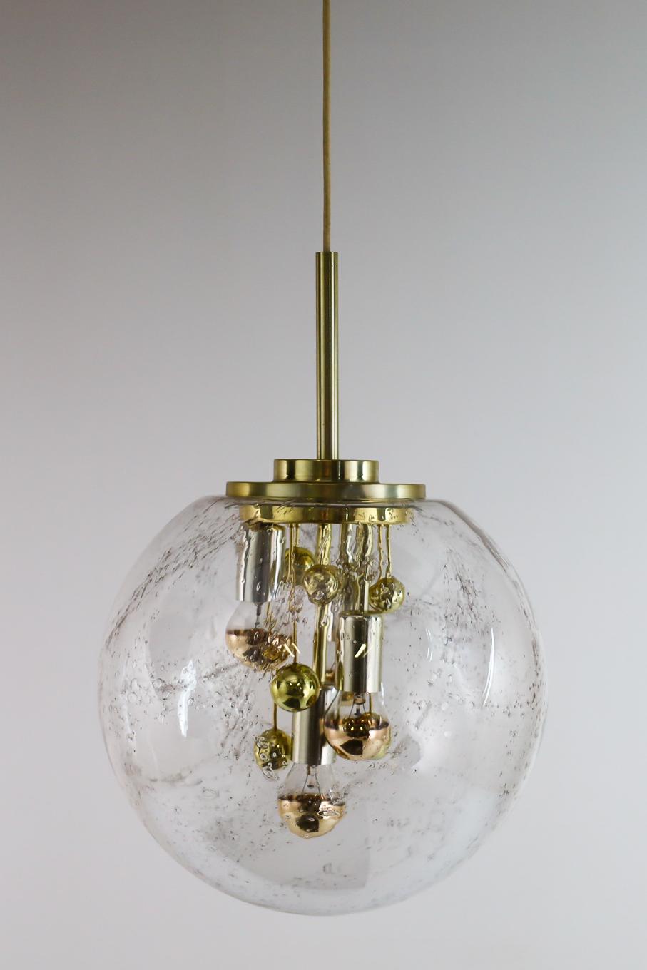 Pair of Large Doria Globe Pendant Lights, Glass and Brass, Germany, 1970s 7