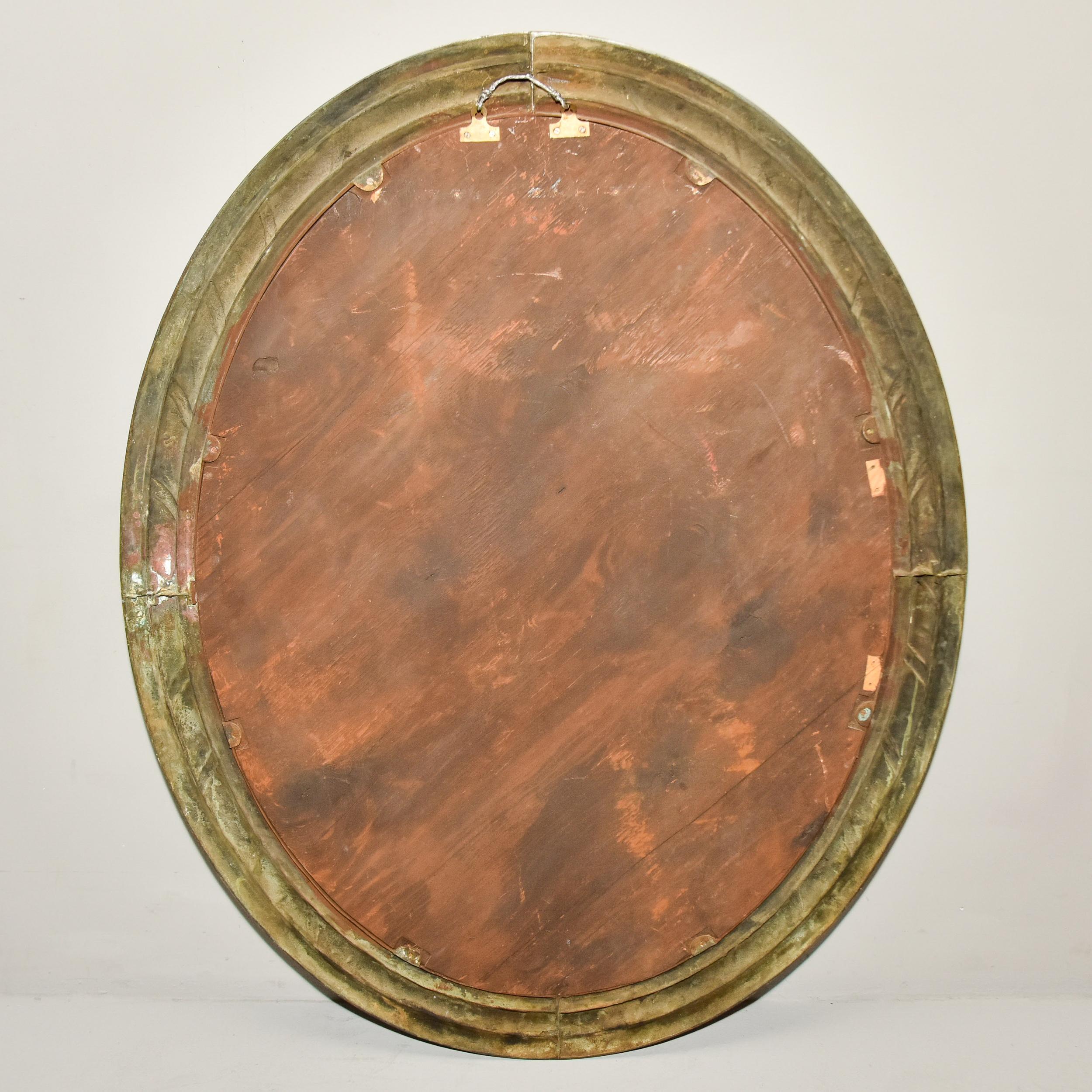 Pair Large Early 20th C French Bronze Oval Frame Bevel Edge Mirrors  For Sale 6