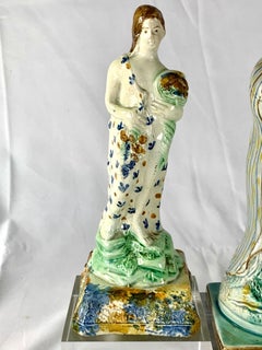 Pair Large English Prattware Figures of Autumn & Winter Hand Painted Circa 1790