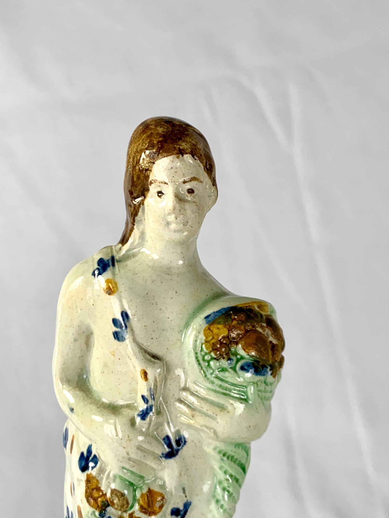 Folk Art Pair Large English Prattware Figures of Autumn & Winter Hand Painted Circa 1790 For Sale