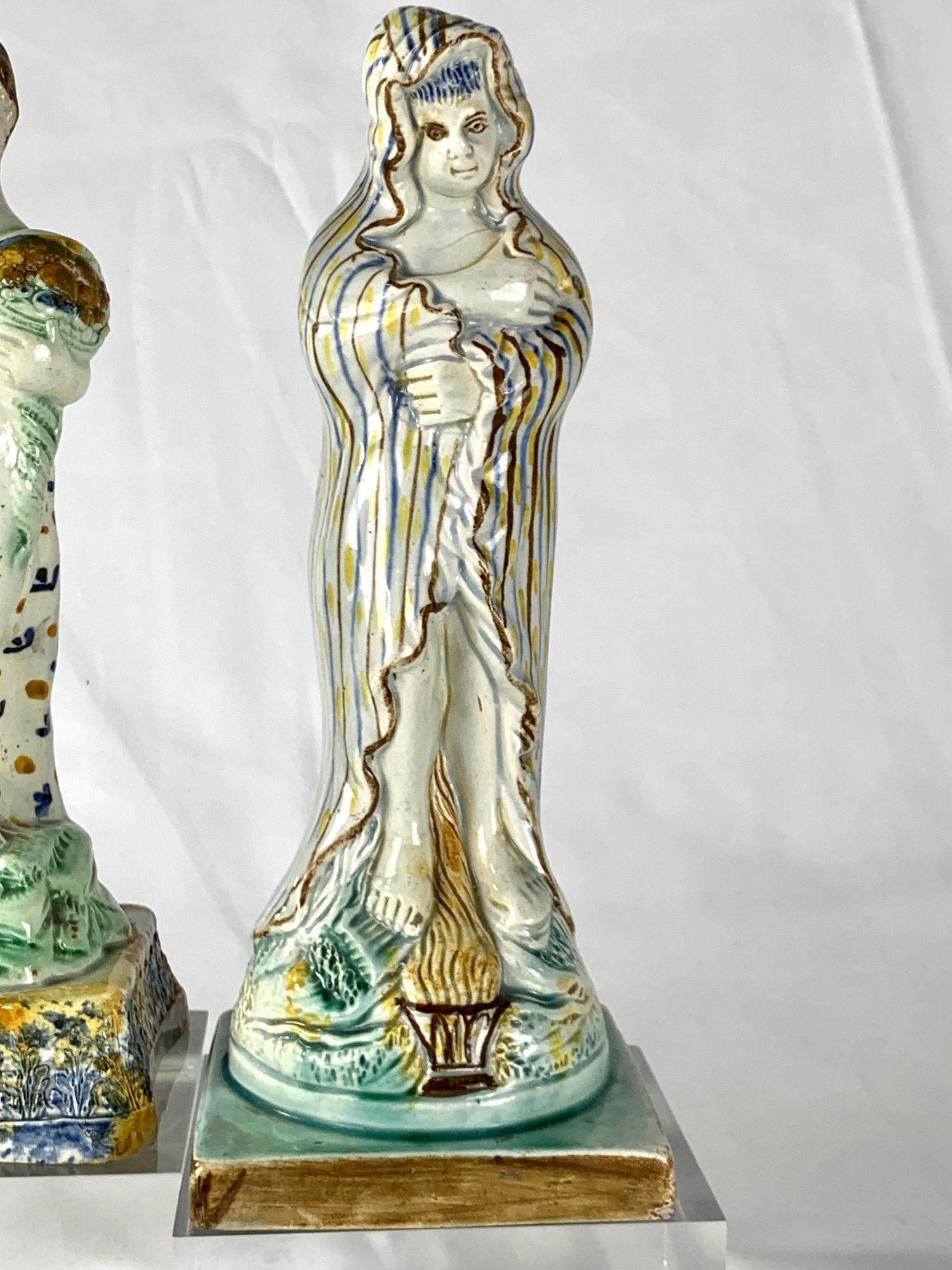 Hand-Painted Pair Large English Prattware Figures of Autumn & Winter Hand Painted Circa 1790 For Sale