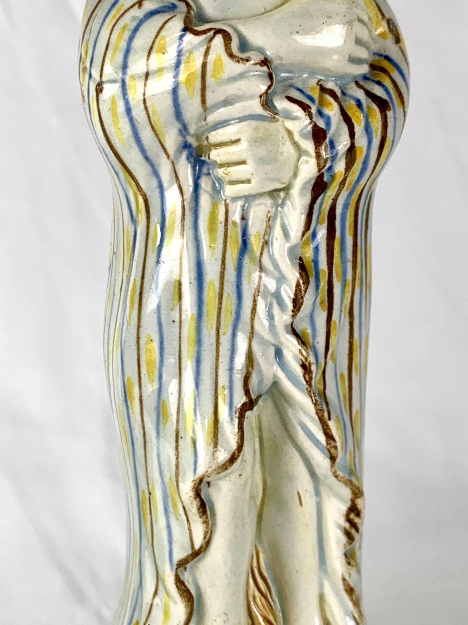 Pair Large English Prattware Figures of Autumn & Winter Hand Painted Circa 1790 In Excellent Condition For Sale In Katonah, NY