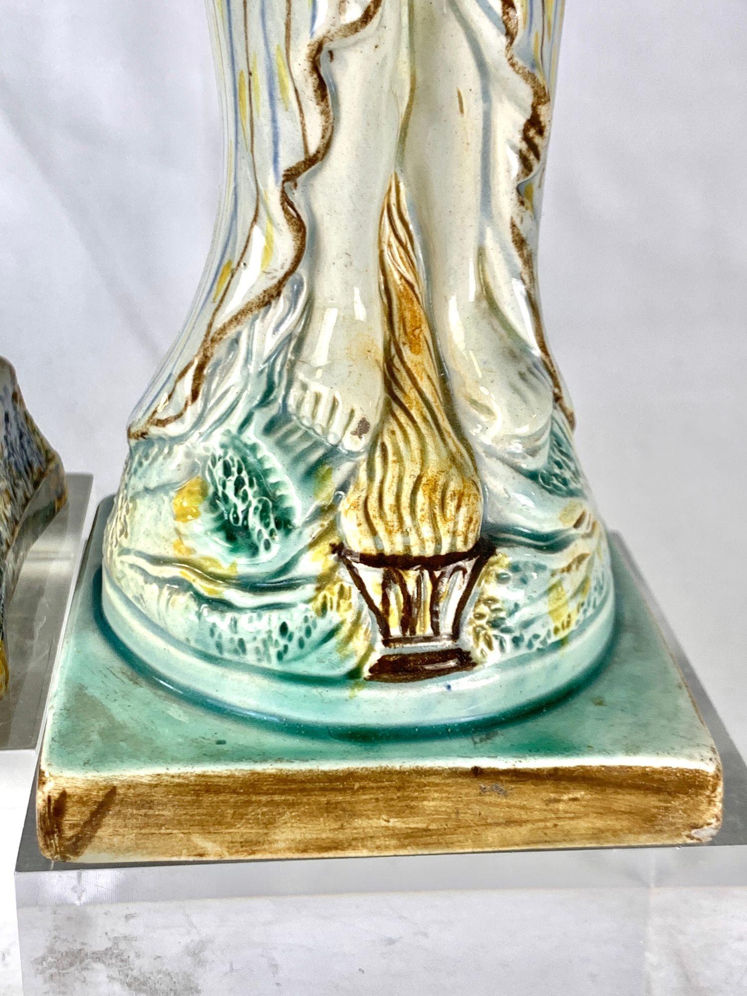 Pair Large English Prattware Figures of Autumn & Winter Hand Painted Circa 1790 For Sale 1