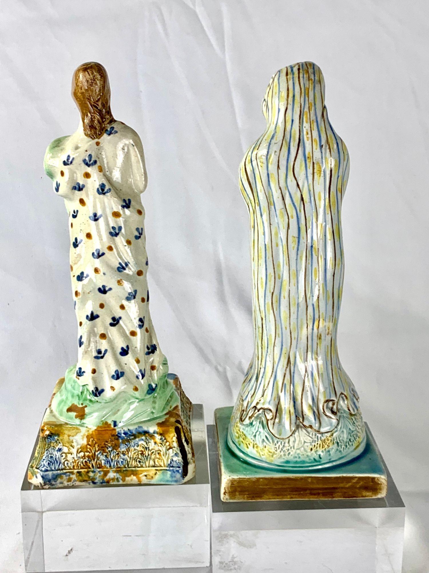 Pair Large English Prattware Figures of Autumn & Winter Hand Painted Circa 1790 For Sale 2