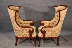 Pair of Large English Regency Style Carved Mahogany Fireside Wing Chairs