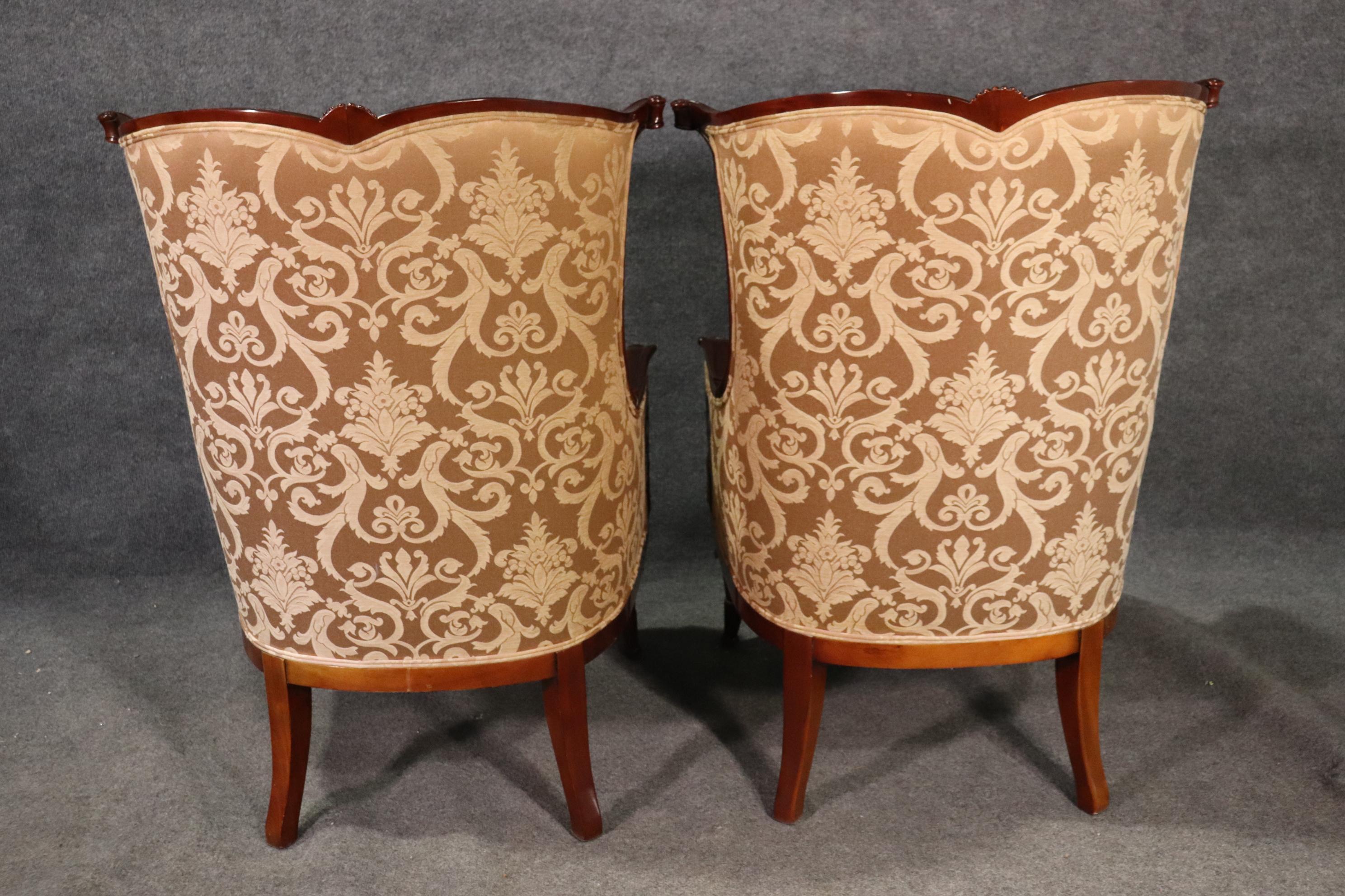 Pair of Large English Regency Style Carved Mahogany Fireside Wing Chairs 4