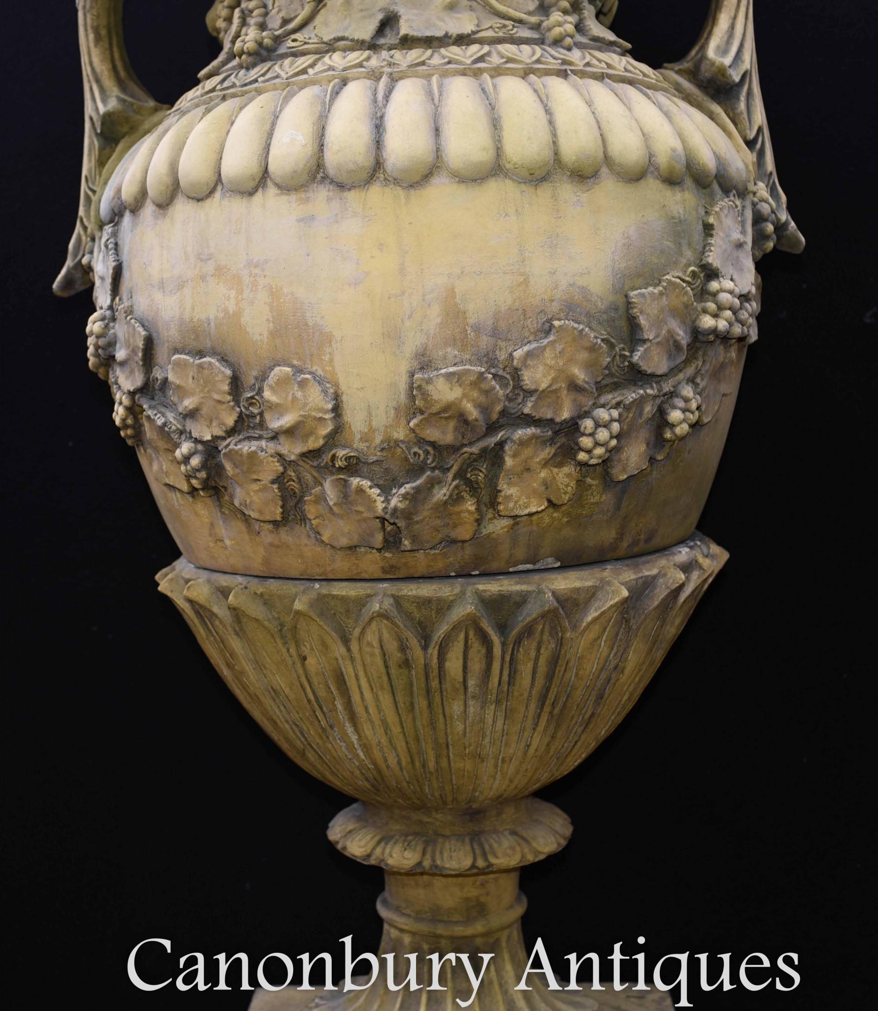 Pair Large English Stone Garden Urns Amphora Vase For Sale 5
