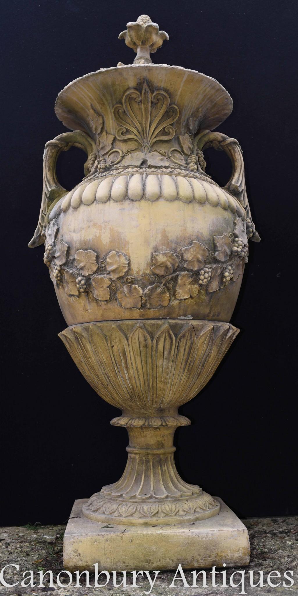 Pair Large English Stone Garden Urns Amphora Vase For Sale 6