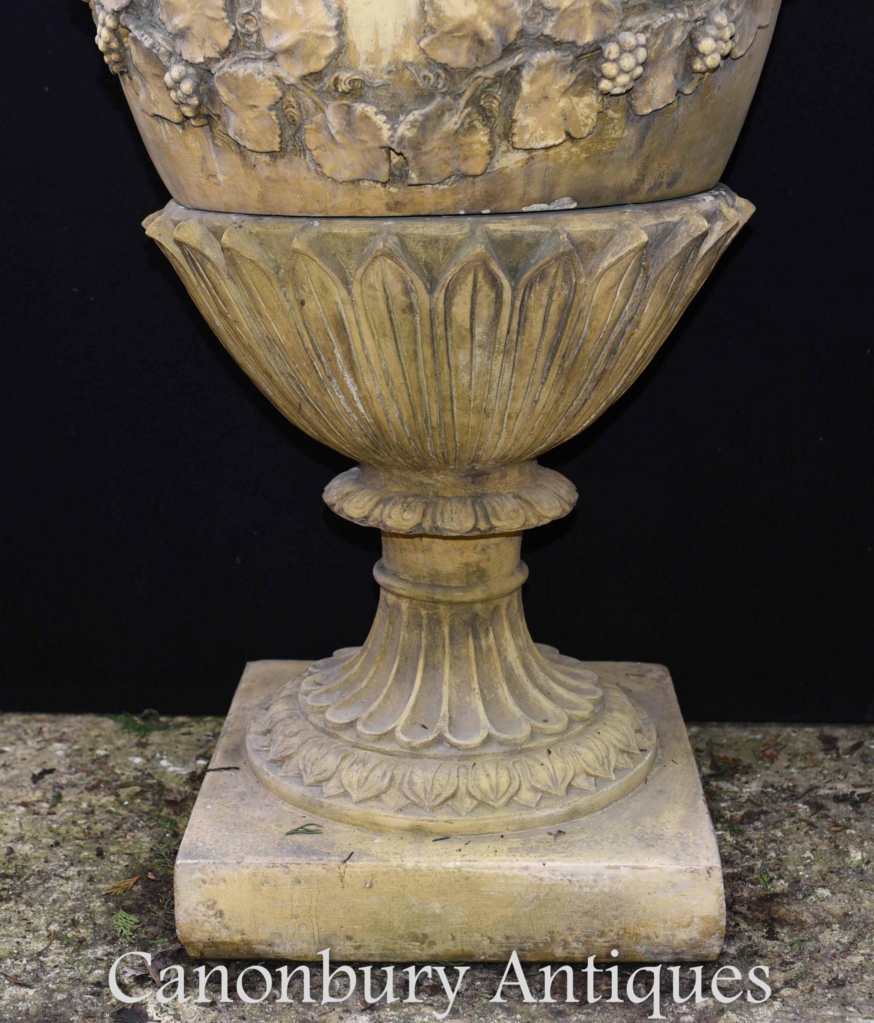 Pair Large English Stone Garden Urns Amphora Vase For Sale 8