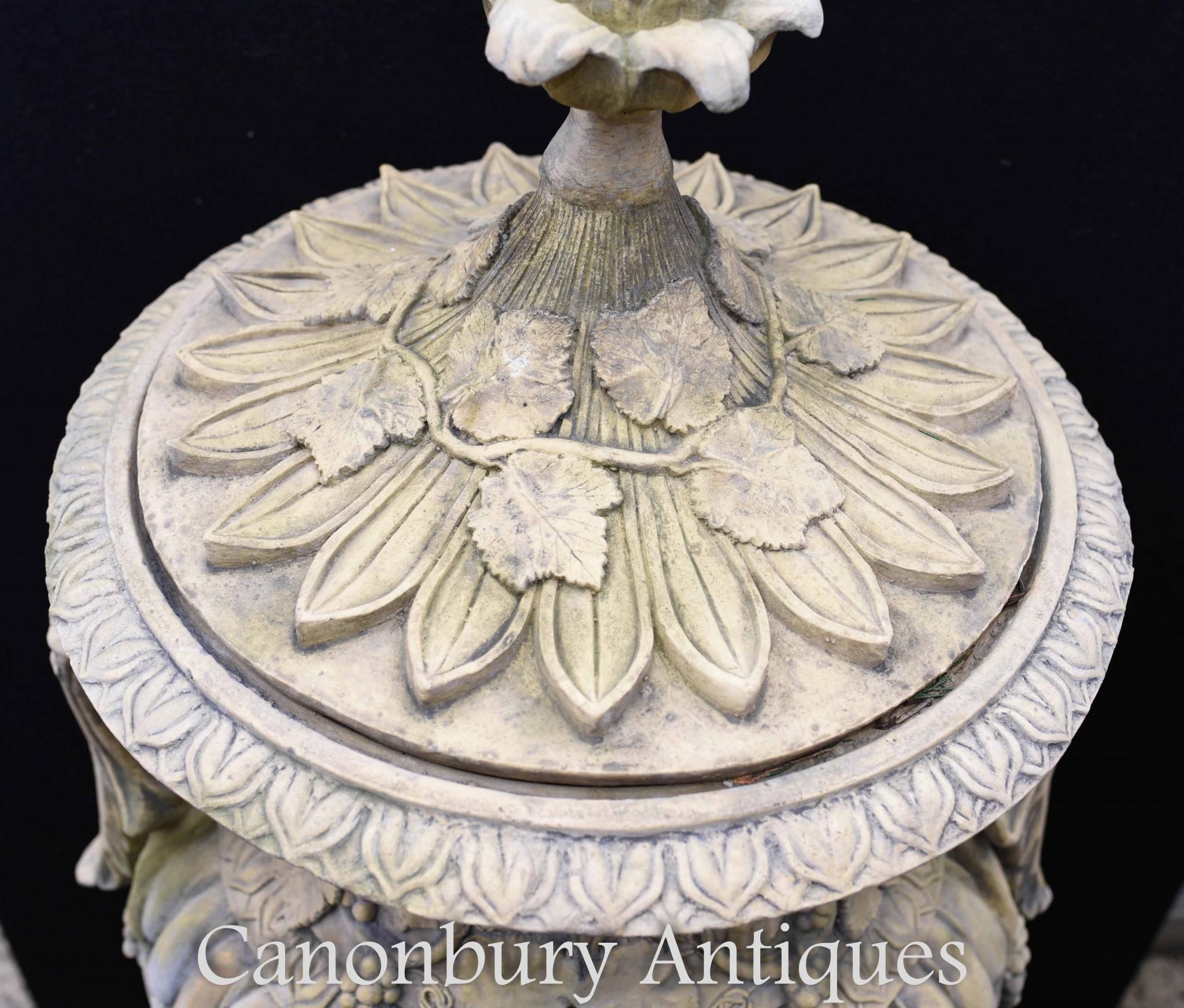 Pair Large English Stone Garden Urns Amphora Vase For Sale 9
