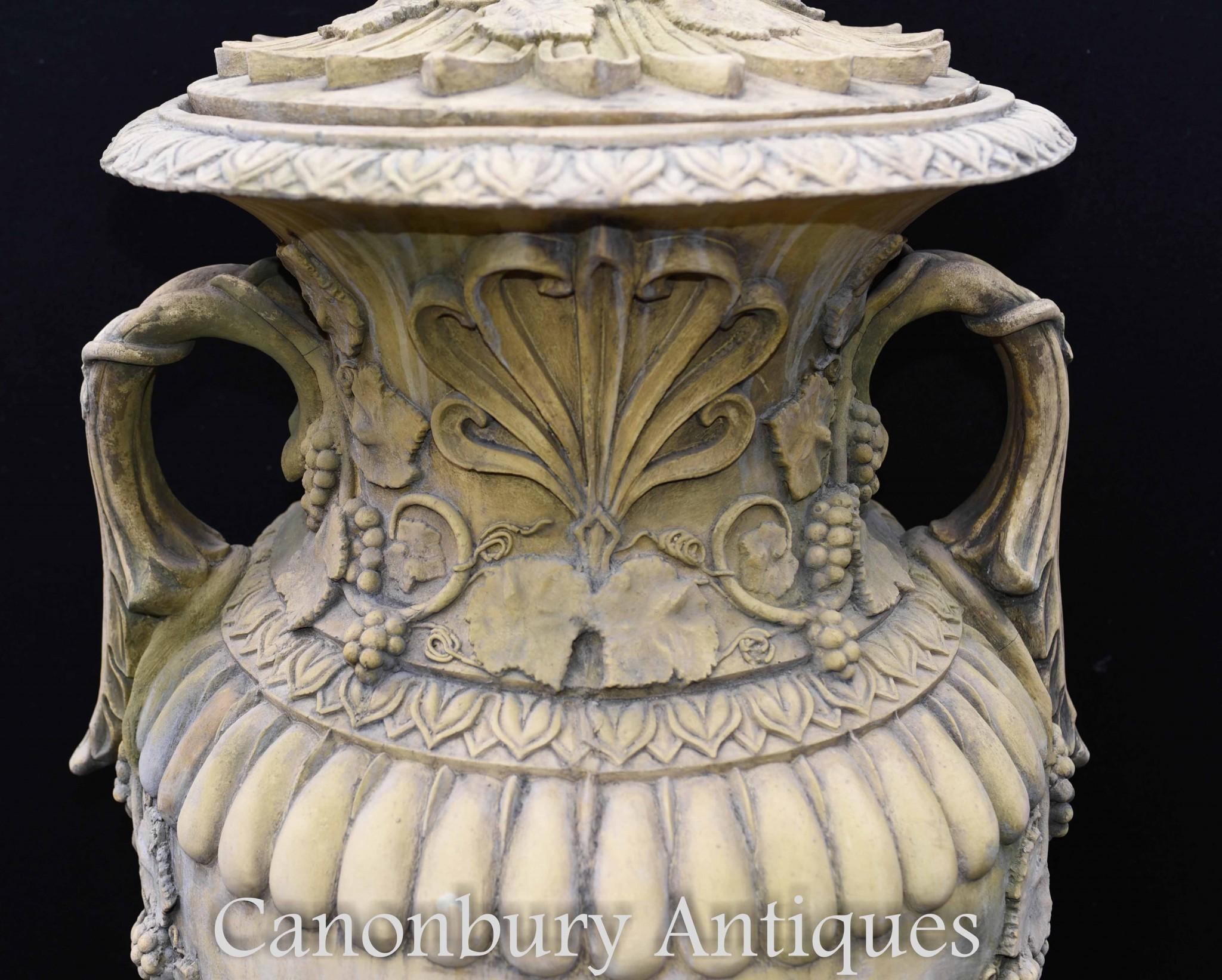 Pair Large English Stone Garden Urns Amphora Vase For Sale 10