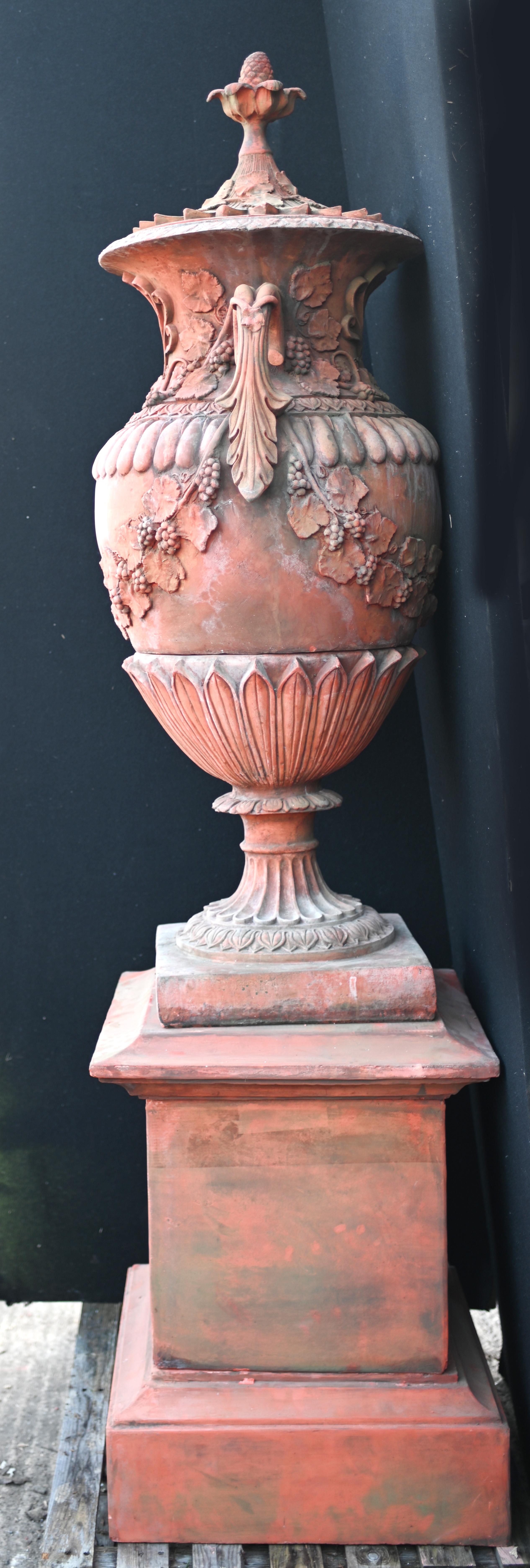Pair Large English Stone Garden Urns Amphora Vase For Sale at 1stDibs
