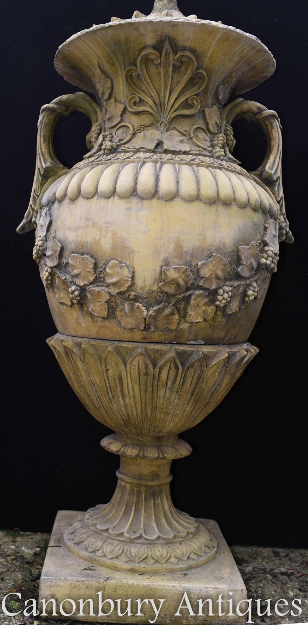 Pair Large English Stone Garden Urns Amphora Vase For Sale 2