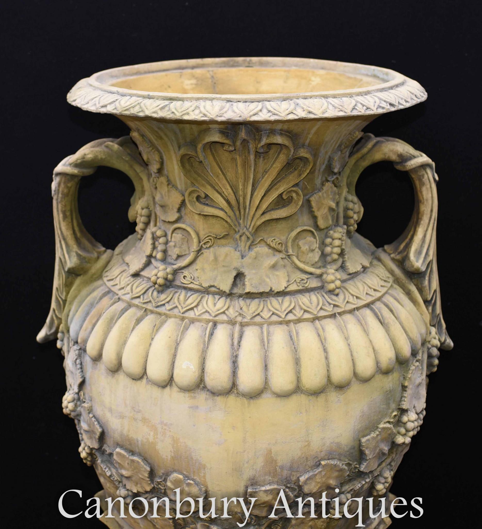 Pair Large English Stone Garden Urns Amphora Vase For Sale 3