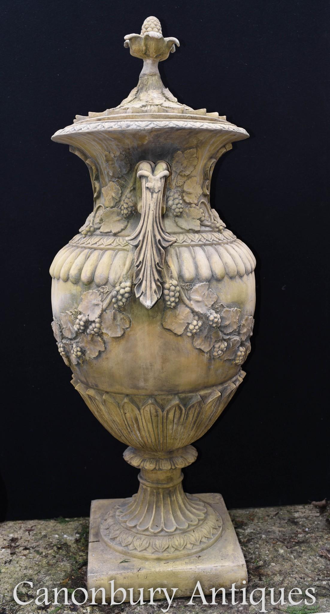 Pair Large English Stone Garden Urns Amphora Vase For Sale 4