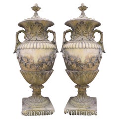 Pair Large English Stone Garden Urns Amphora Vase