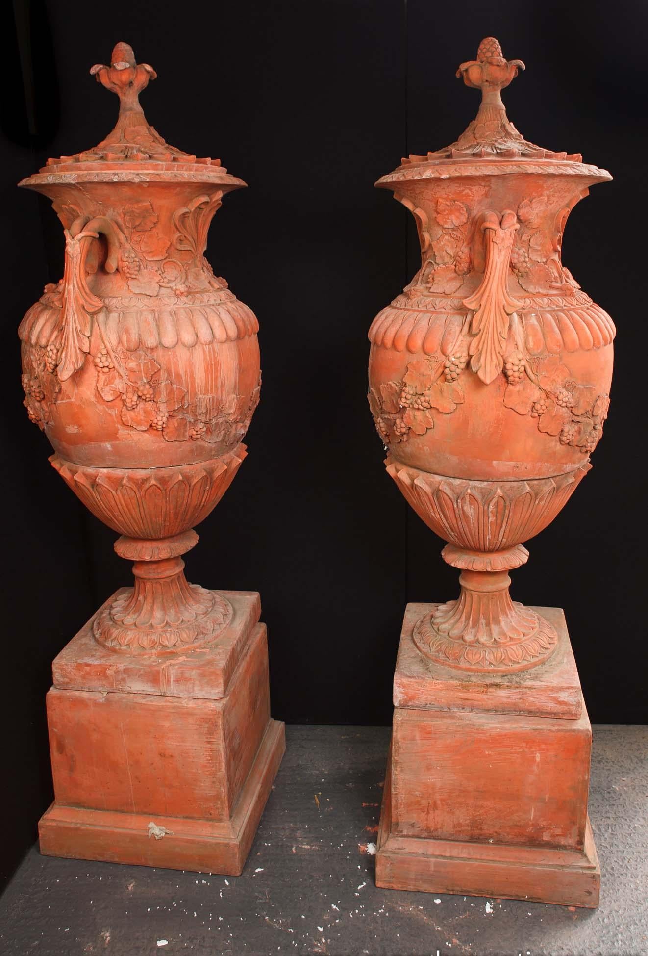 Pair Large English Terracotta Garden Urns Architectural Antiques 3