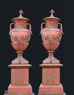Coppia di grandi vasi da giardino inglesi in terracotta Antichità architettoniche