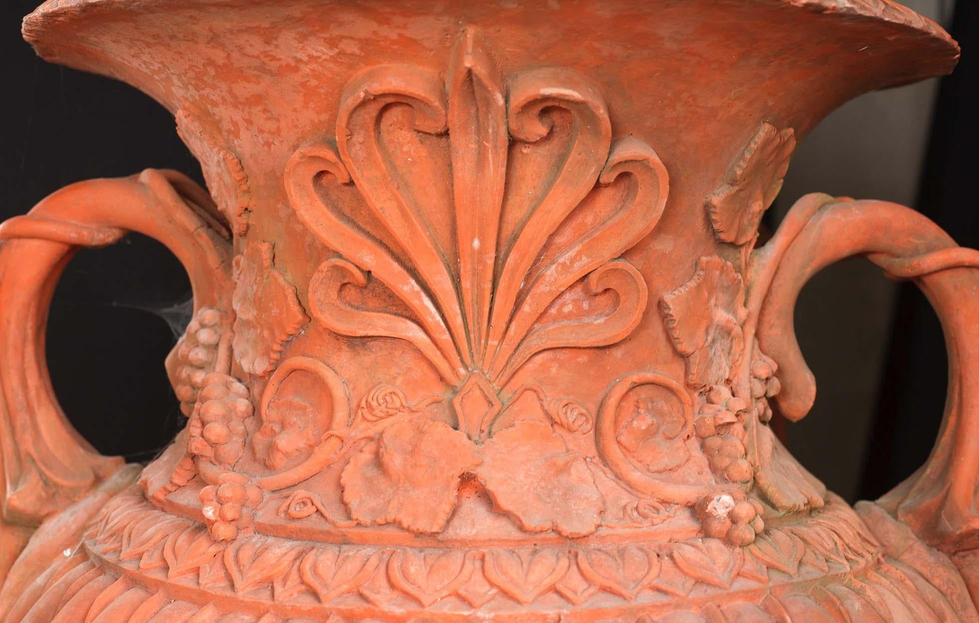 Pair Large English Terracotta Garden Urns Architectural Antiques In Good Condition In Potters Bar, GB