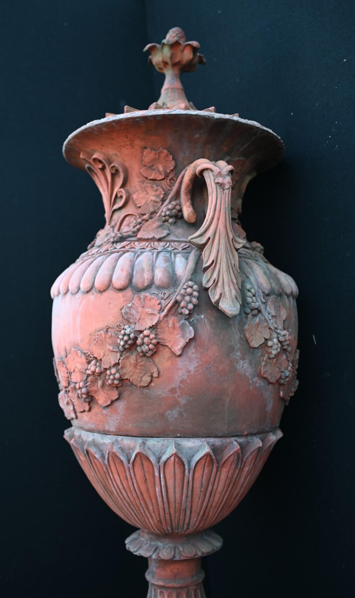 Pair Large English Terracotta Garden Urns Architectural Antiques For Sale 2