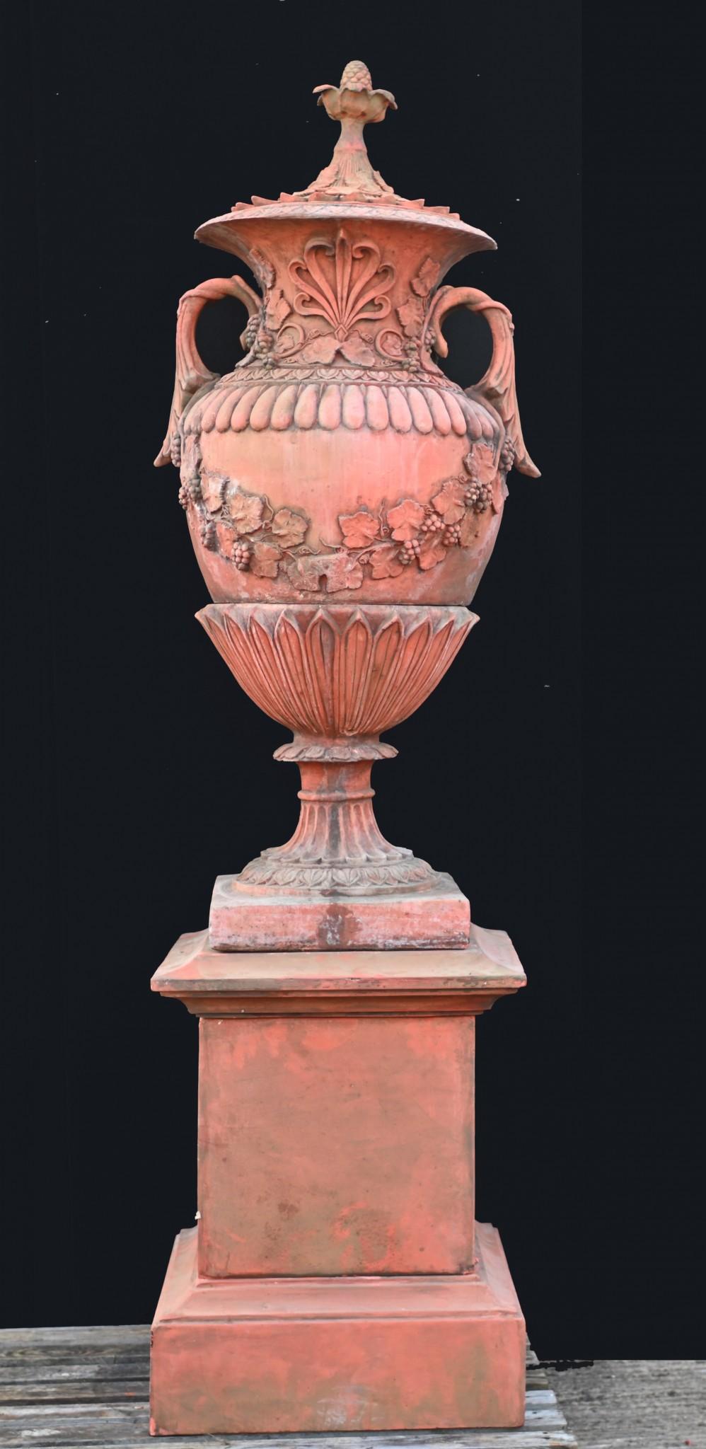 Pair Large English Terracotta Garden Urns Architectural Antiques For Sale 3