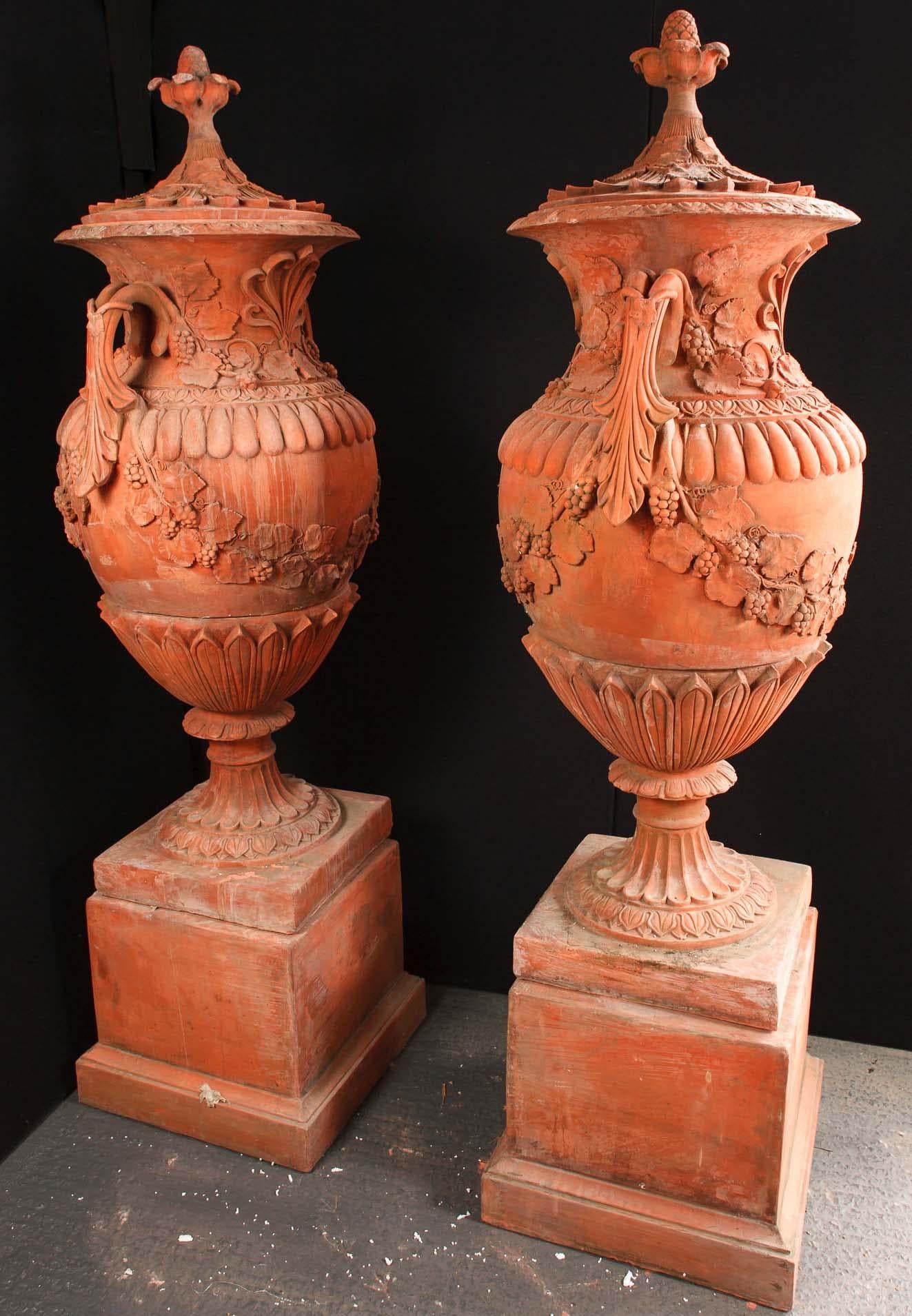 Pair Large English Terracotta Garden Urns Architectural Antiques 2