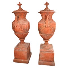 Pair Large English Terracotta Garden Urns Architectural Antiques