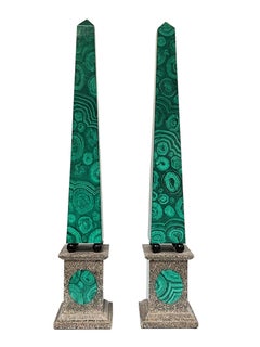 Pair Large Faux Malachite Obelisks