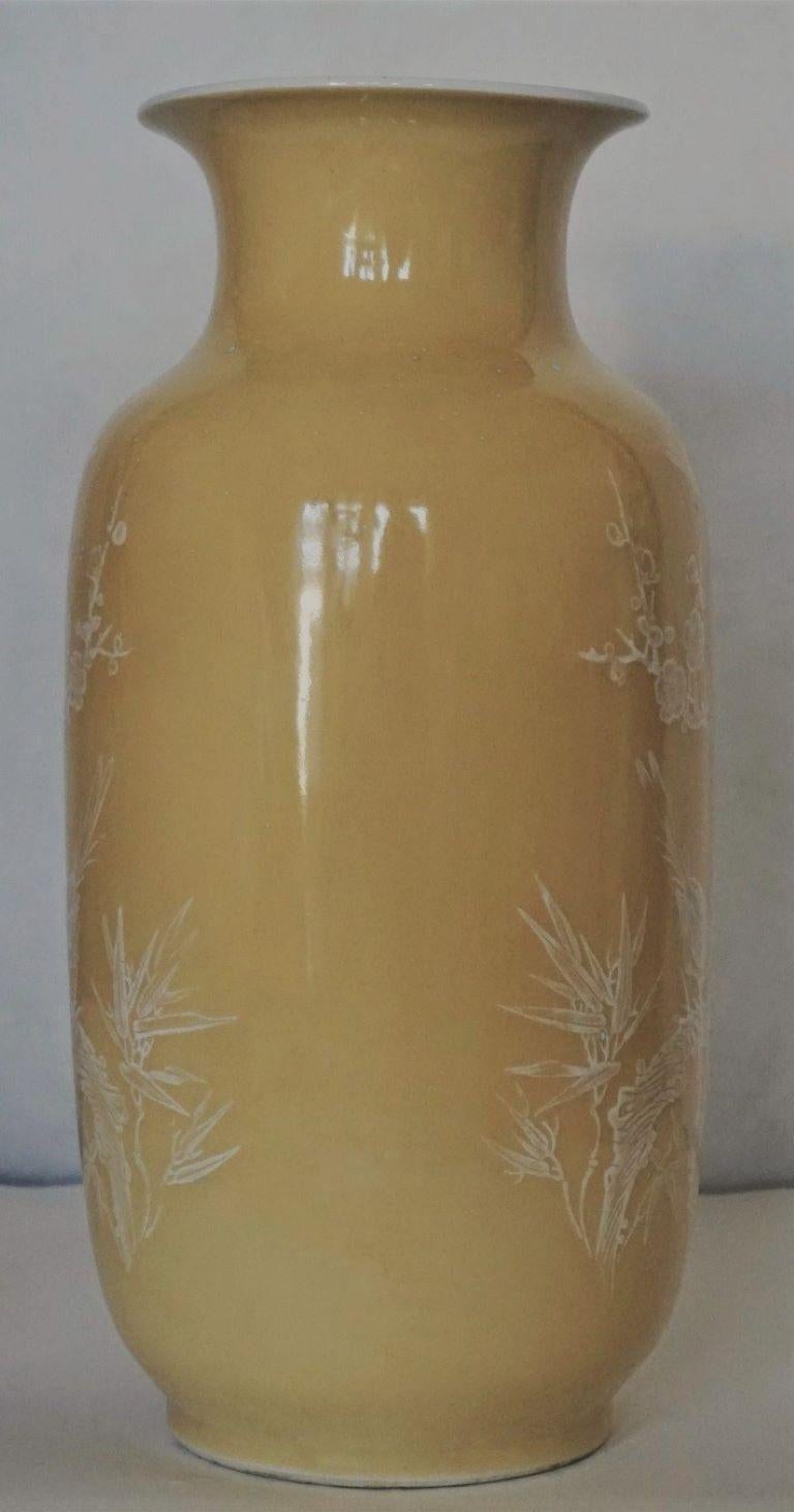 Pair Large Fine Chinese Yellow-Ground Decorated Vases Early 20th Century, Marked For Sale 2