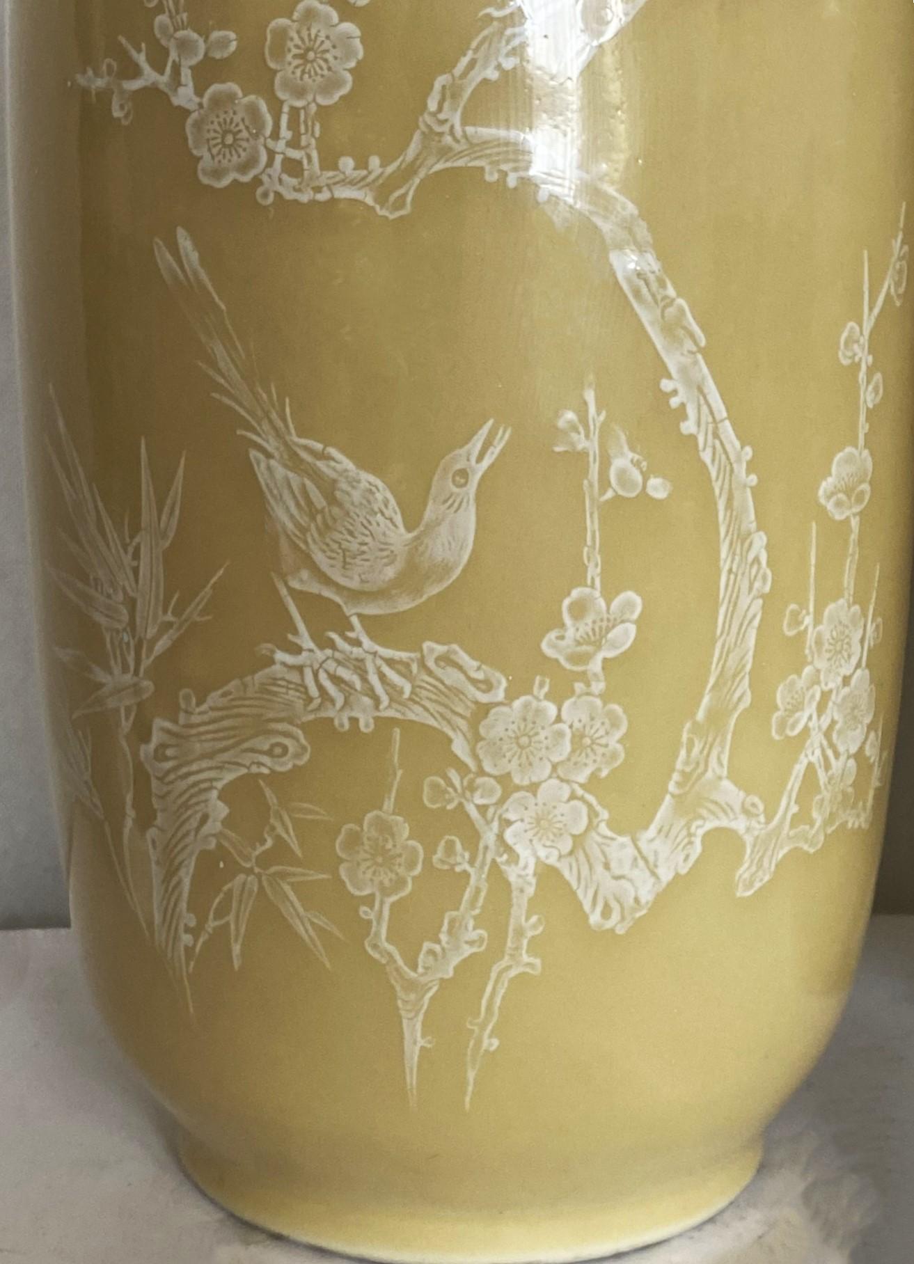 Pair Large Fine Chinese Yellow-Ground Decorated Vases Early 20th Century, Marked For Sale 3