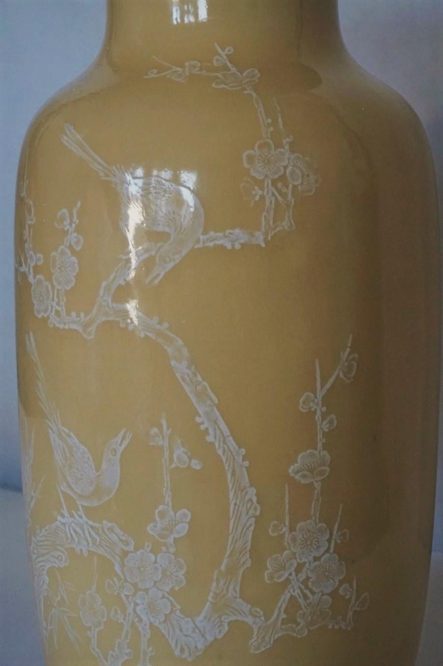 Pair Large Fine Chinese Yellow-Ground Decorated Vases Early 20th Century, Marked For Sale 4