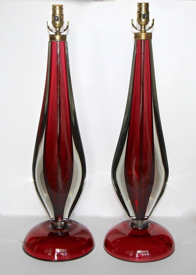 Pair of Large Flavio Poli Seguso Sommerso Murano Red Glass Table Lamps ...