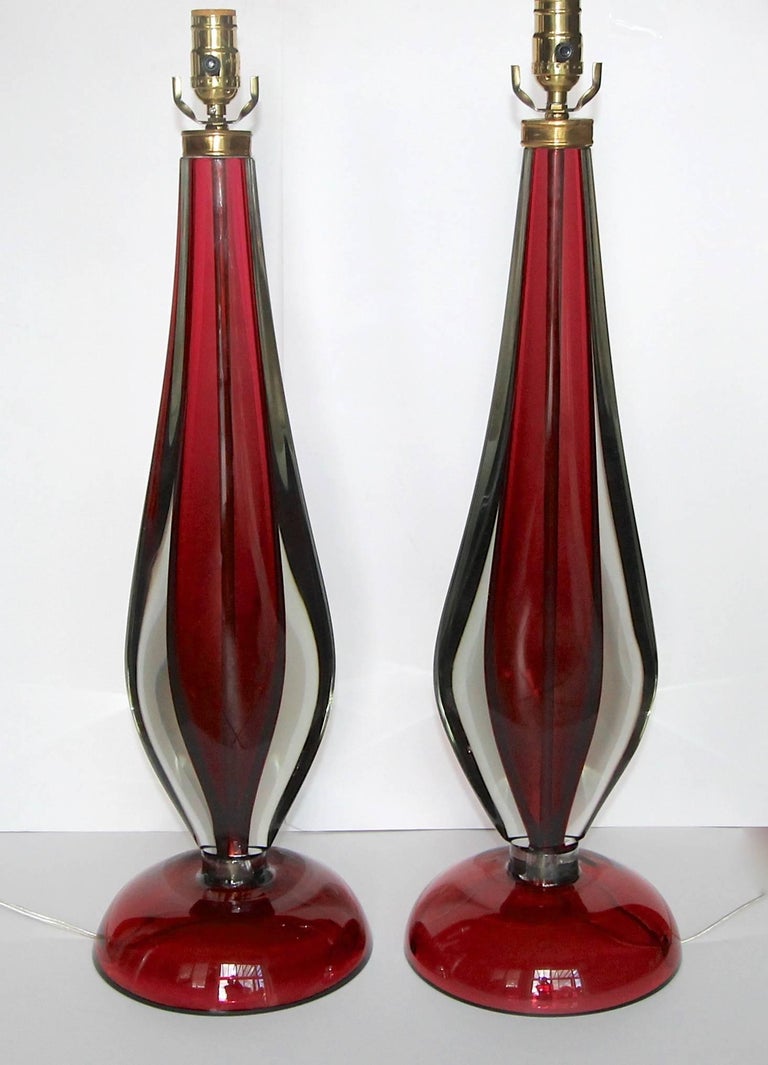 Pair of Large Flavio Poli Seguso Sommerso Murano Red Glass Table Lamps at 1stDibs