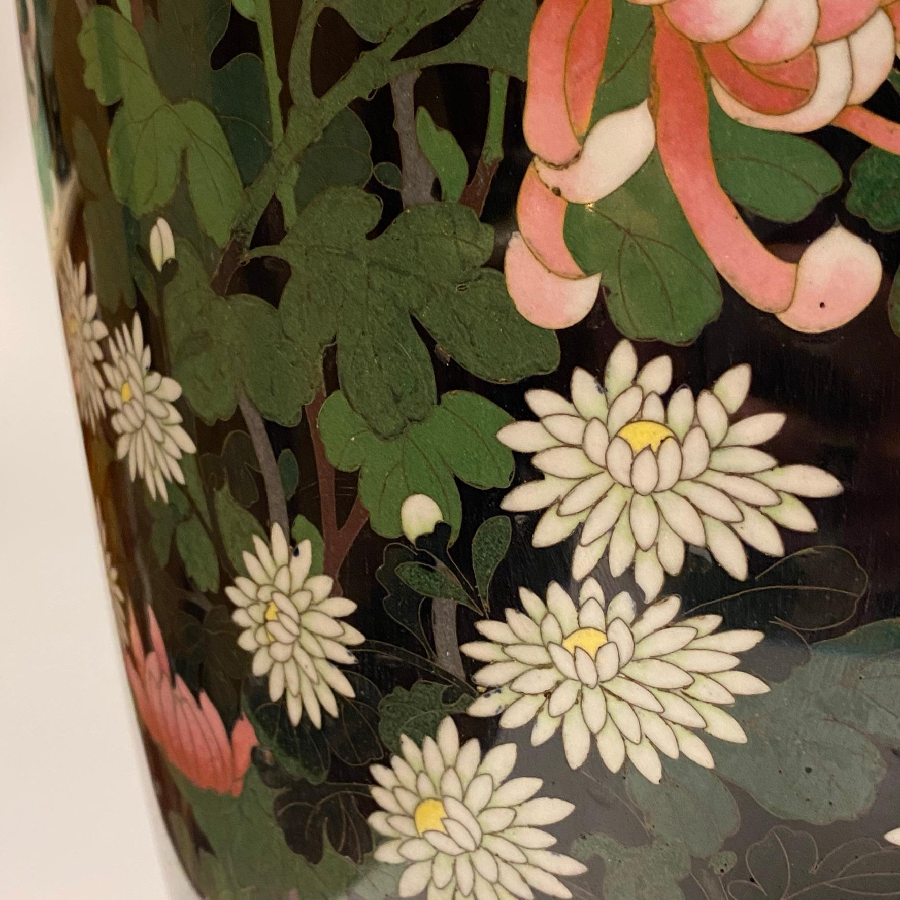 Pair Large Floral Decorated Japanese Cloisonné Vases 4