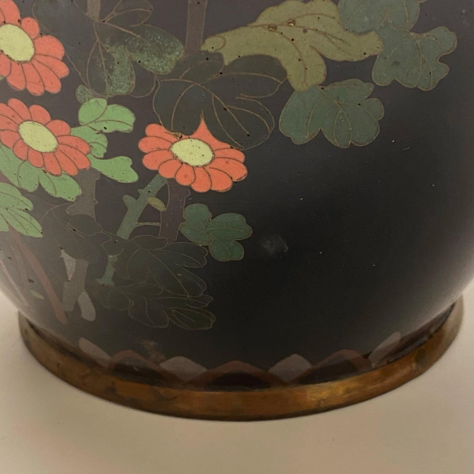Pair Large Floral Decorated Japanese Cloisonné Vases 5
